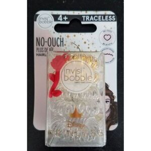 Princess Belle Invisi Bobble Hair Ring Disney Clear & Gold w/Rose Flower Charm